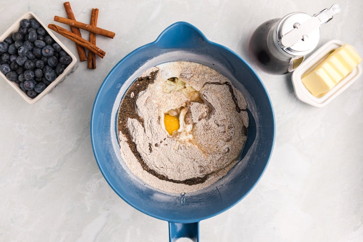 unmixed pancake batter in a bowl