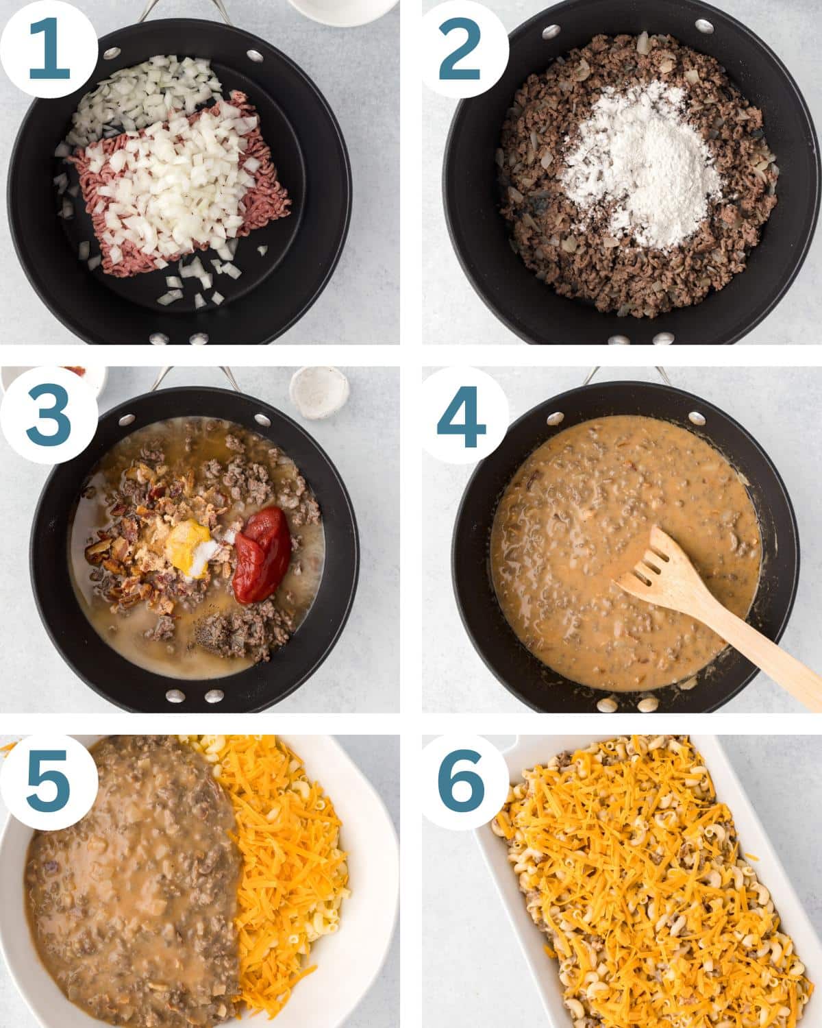 collage of how to make bacon cheeseburger casserole