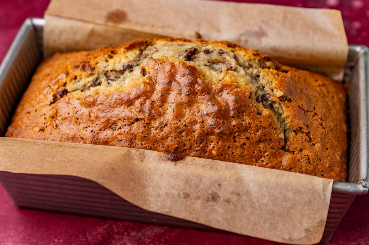 cranberry pecan loaf in a pan