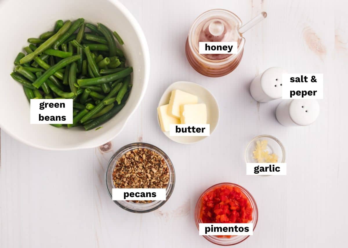 ingredients for a green beans side dish on a table