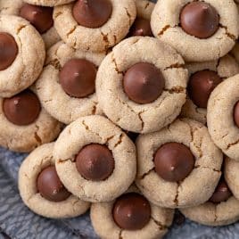 overhead view of a plate of hershey kiss cookies