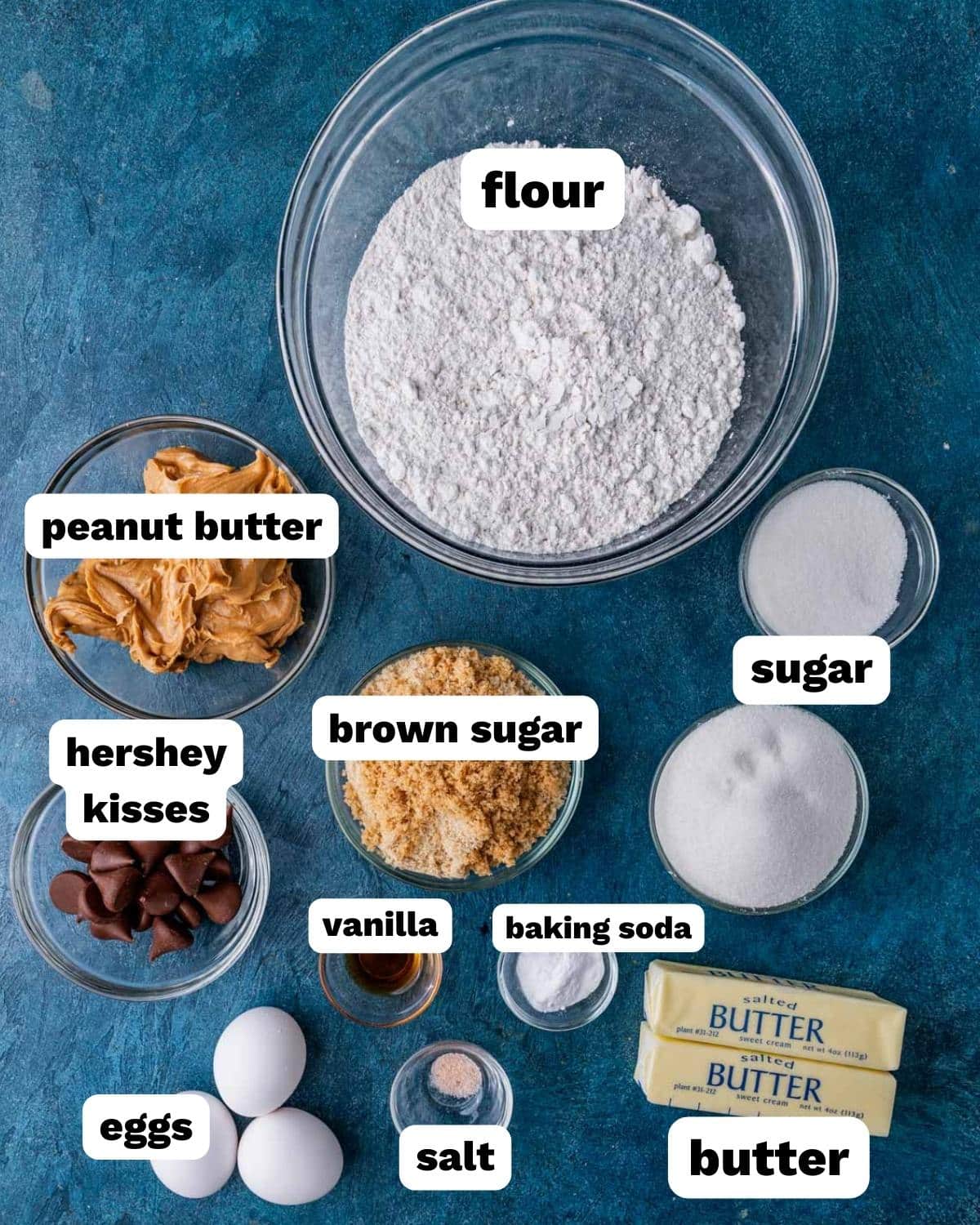 ingredients for peanut blossom cookies on a table