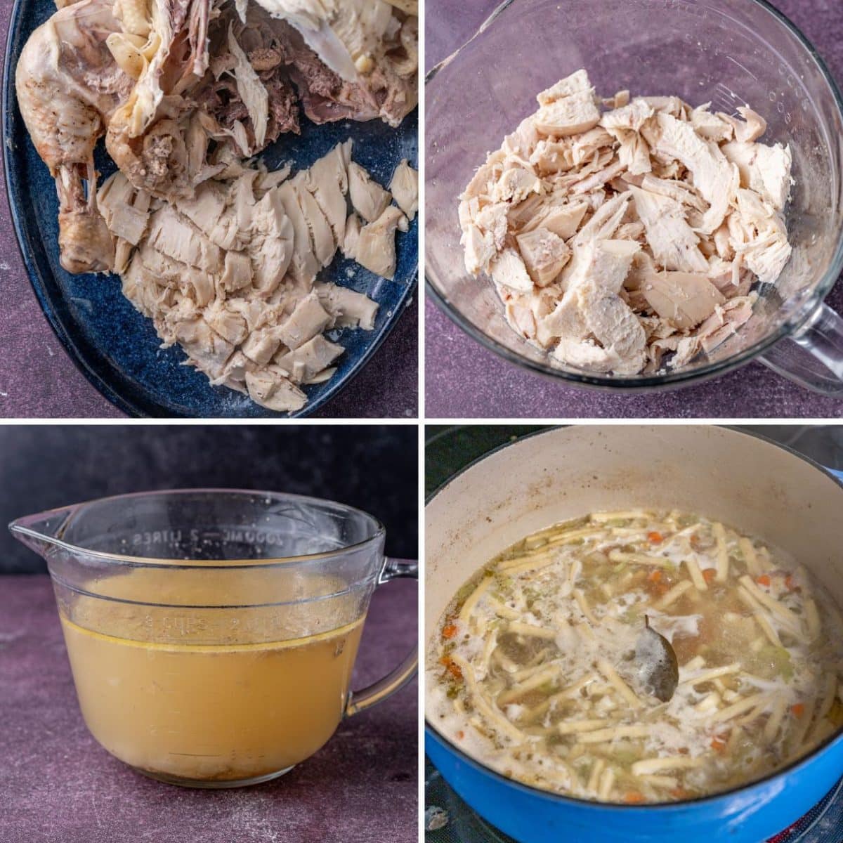 collage of how to make homemade chicken soup with a whole chicken