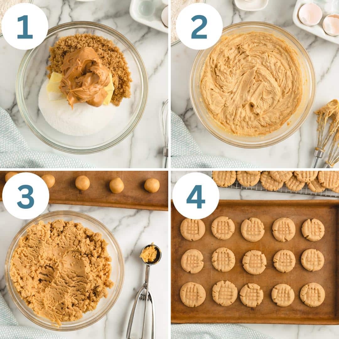 collage of how to make peanut butter cookies