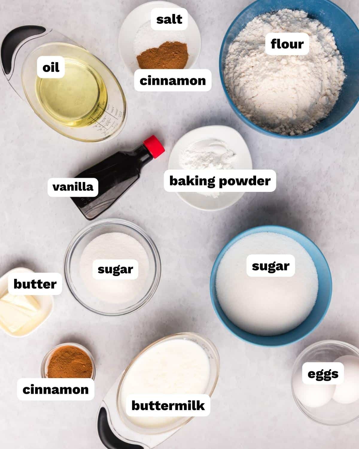 ingredients for buttermilk muffins on a table