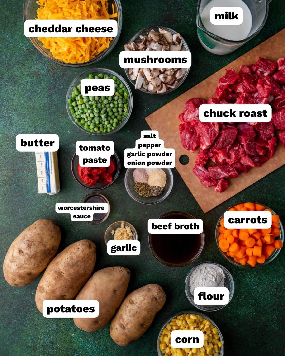 ingredients for slow cooker shepherds pie on a table