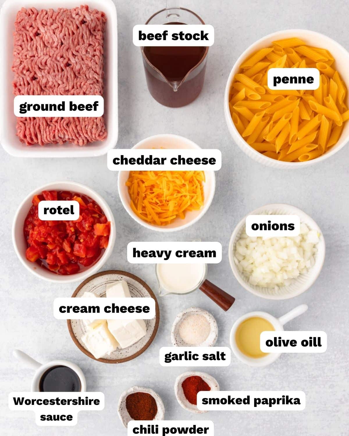 ingredients for rotel pasta on a table