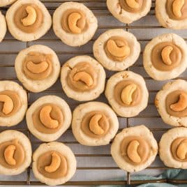 overhead view of caramel cashew cookies