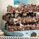 closeup of a stack of chocolate crunch candy