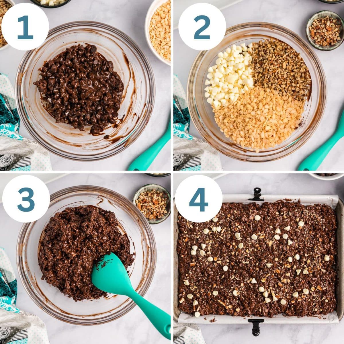 collage of how to make chocolate crunch bars