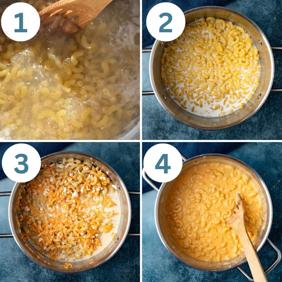 collage of how to make mac and cheese with cottage cheese