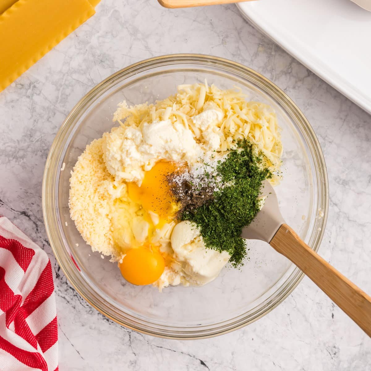 cheese mixture for lasagna in a bowl