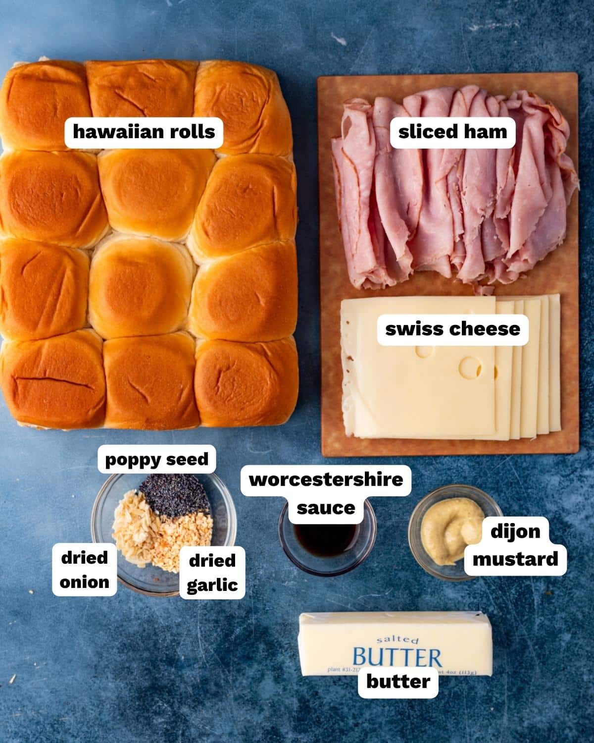 ingredients for ham and cheese sliders