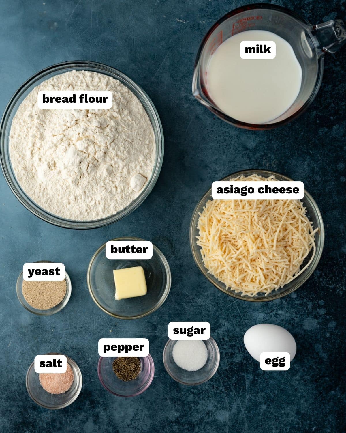 ingredients for asiago bread on a table
