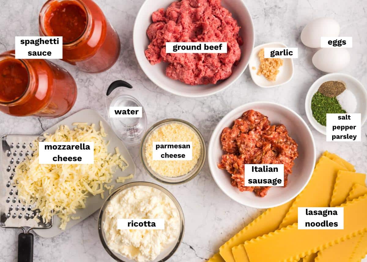 ingredients for easy lasagna on a table