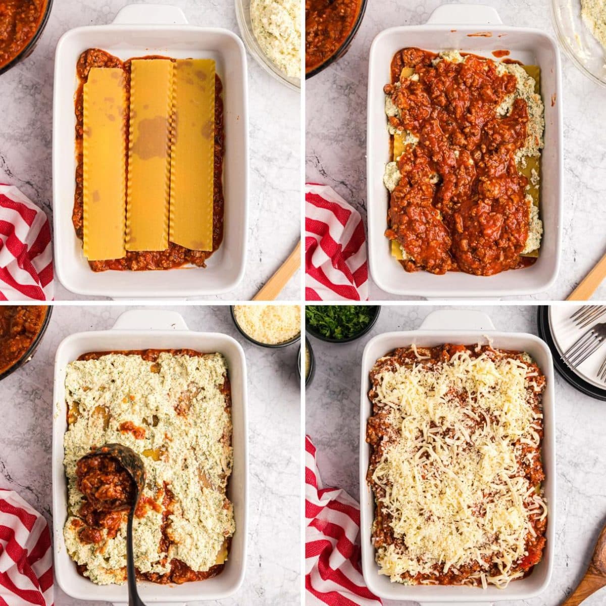 collage of how to layer lasagna