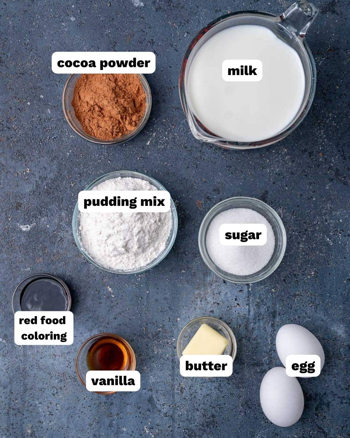 ingredients for homemade pudding on a table