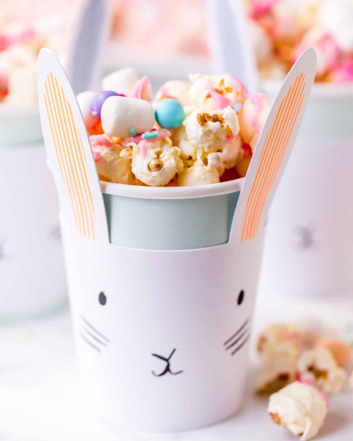 a bunny cup full of easter popcorn