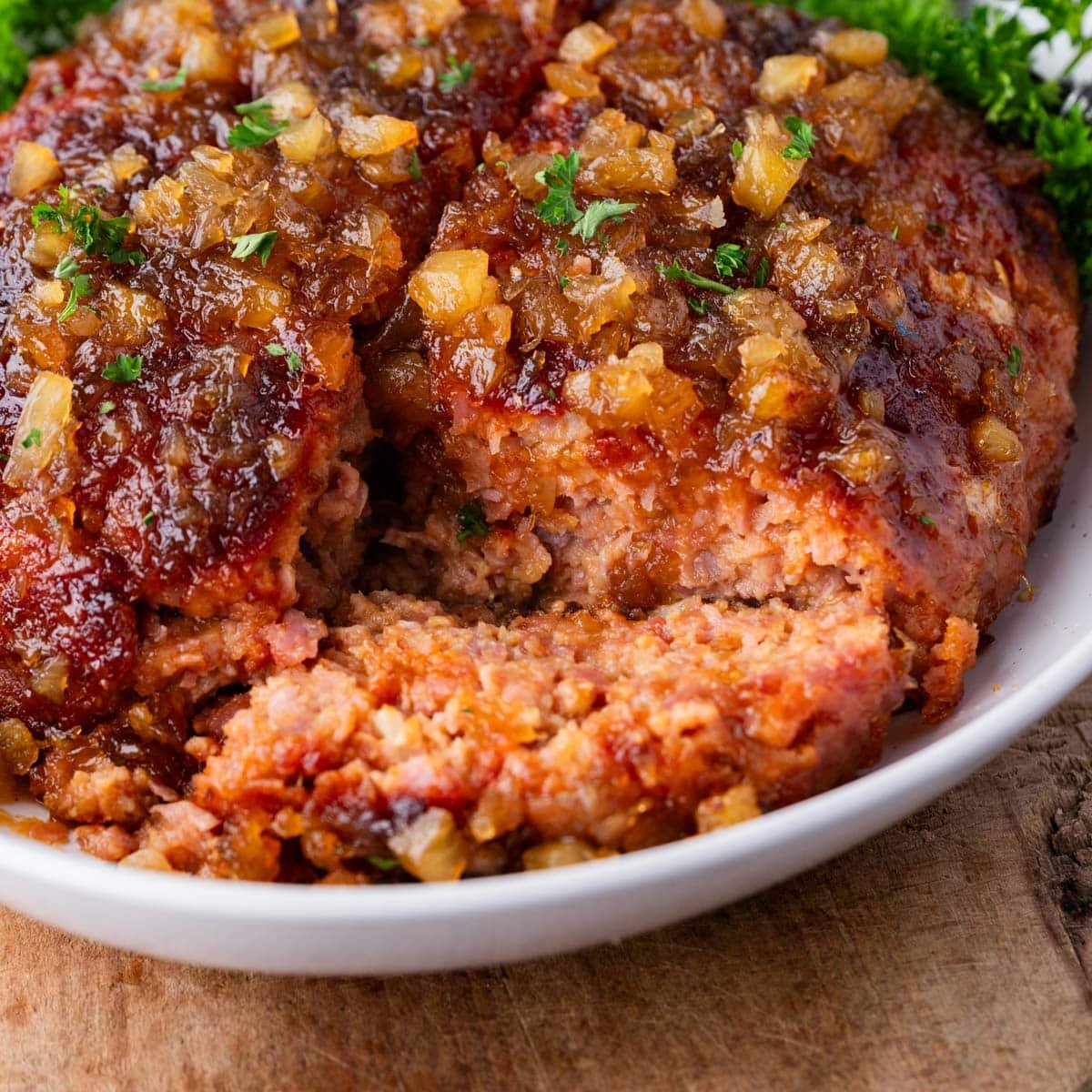 ham loaf with leftover ham on a plate