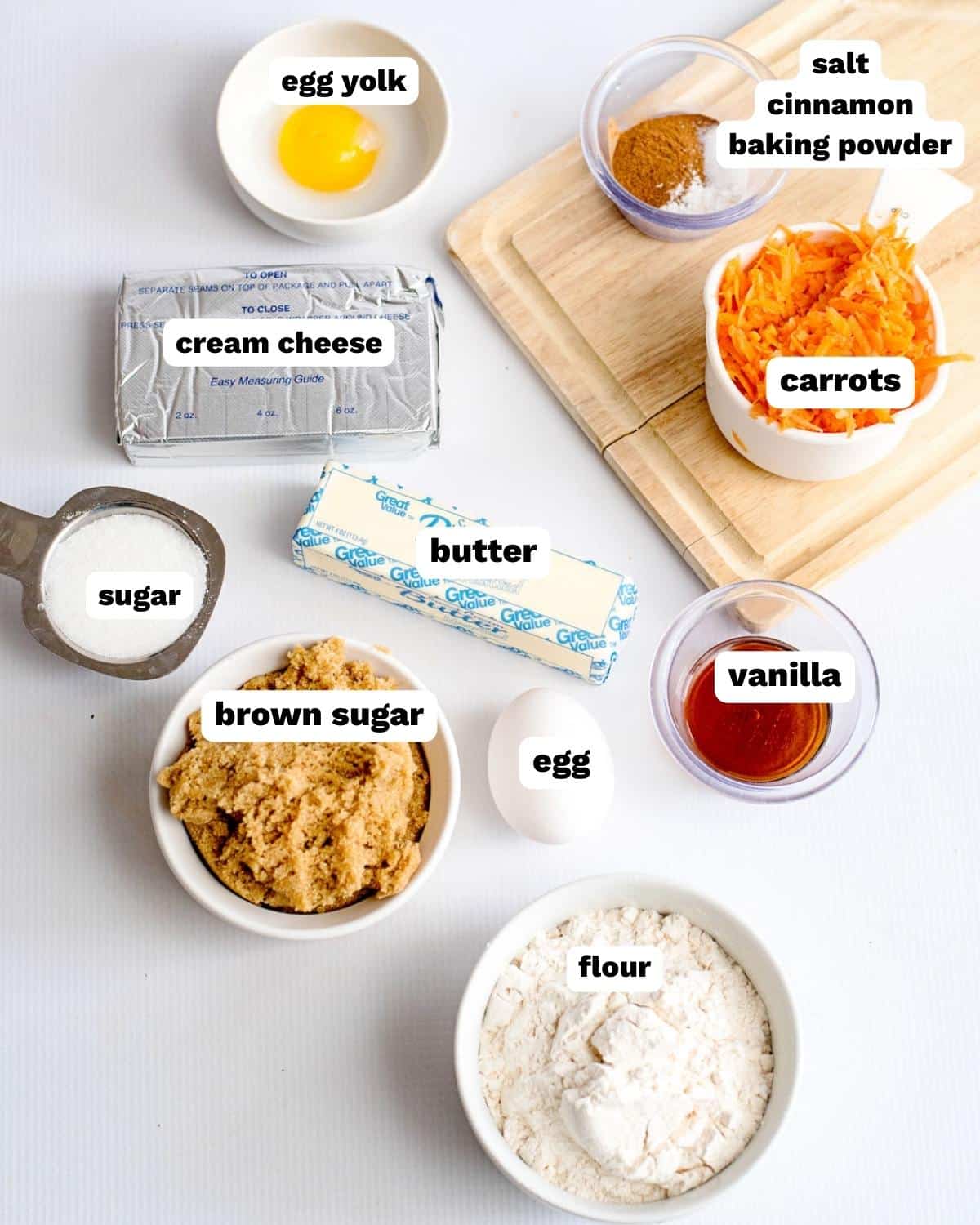 ingredients for carrot cake cheesecake bars on a table