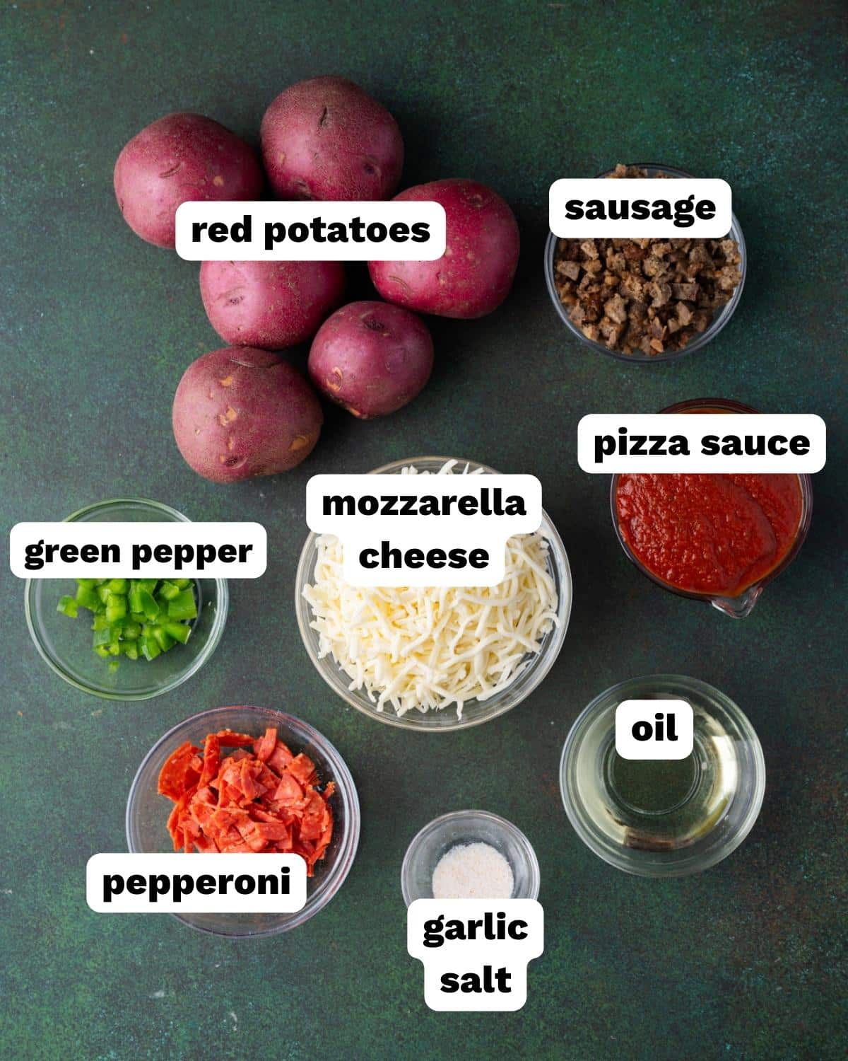 ingredients for pizza potatoes on a table