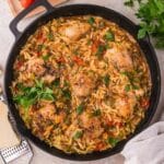 chicken and orzo bake after it goes in the oven