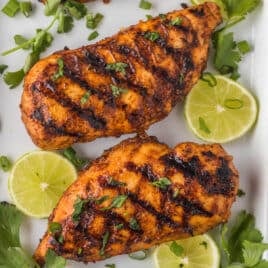 two pieces of mexican chicken on a plate