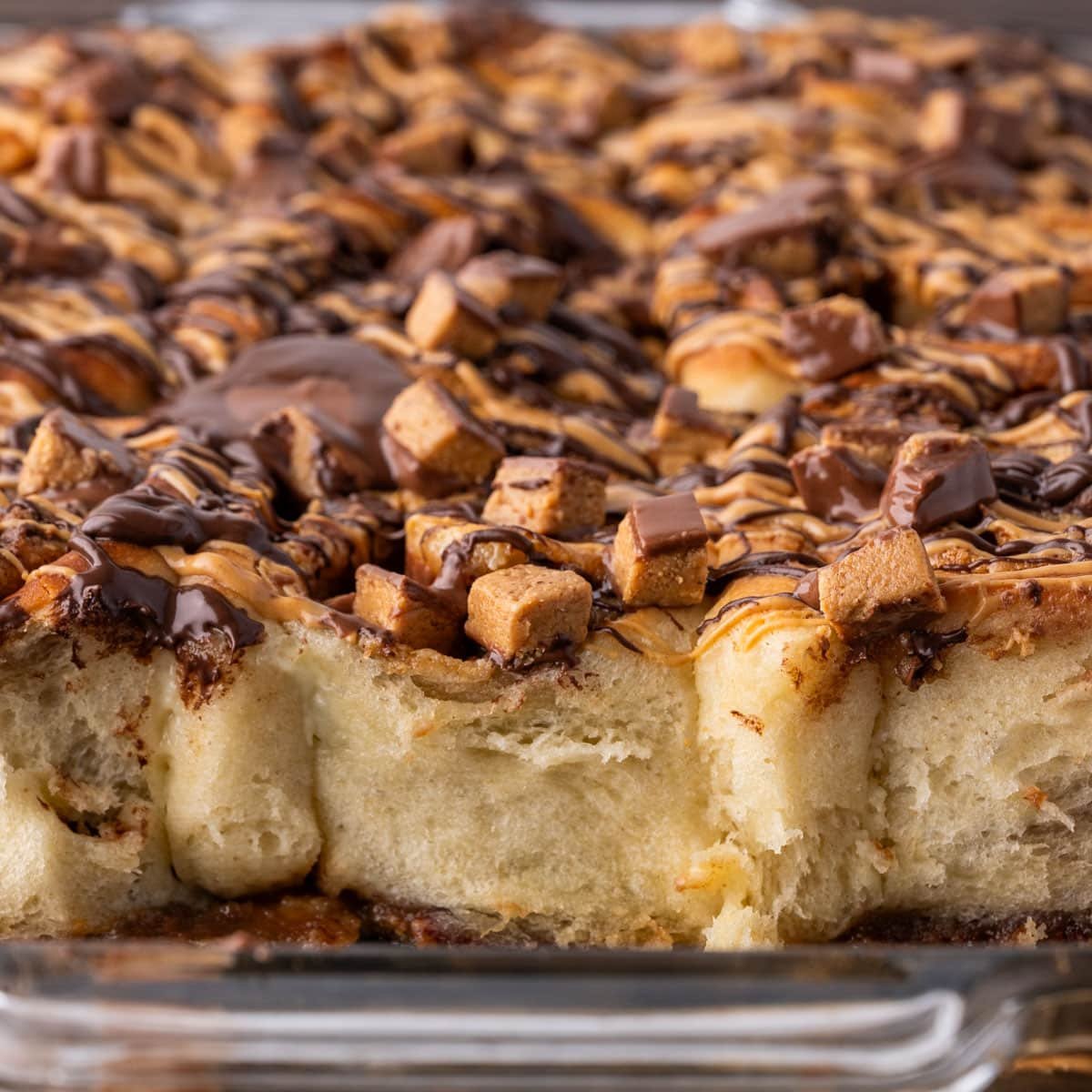 closeup of sweet rolls with chocolate and peanut butter