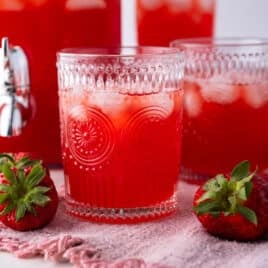 closeup of a glass of strawberry punch