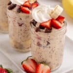 closeup of jars of banana split overnight oats