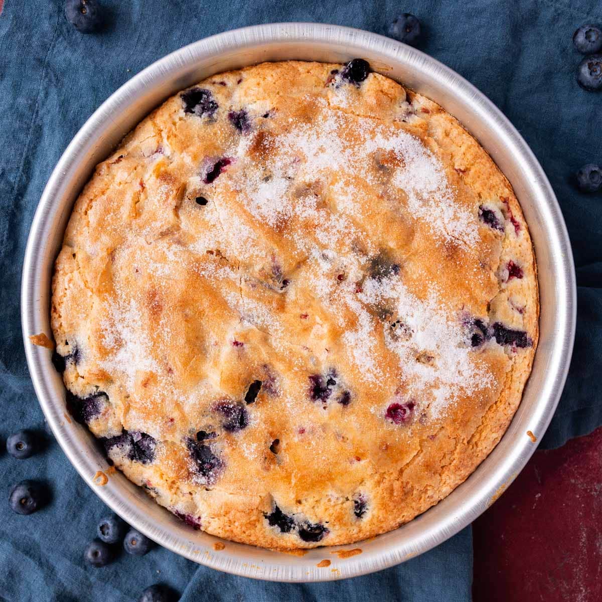 baked red white and blueberry cake