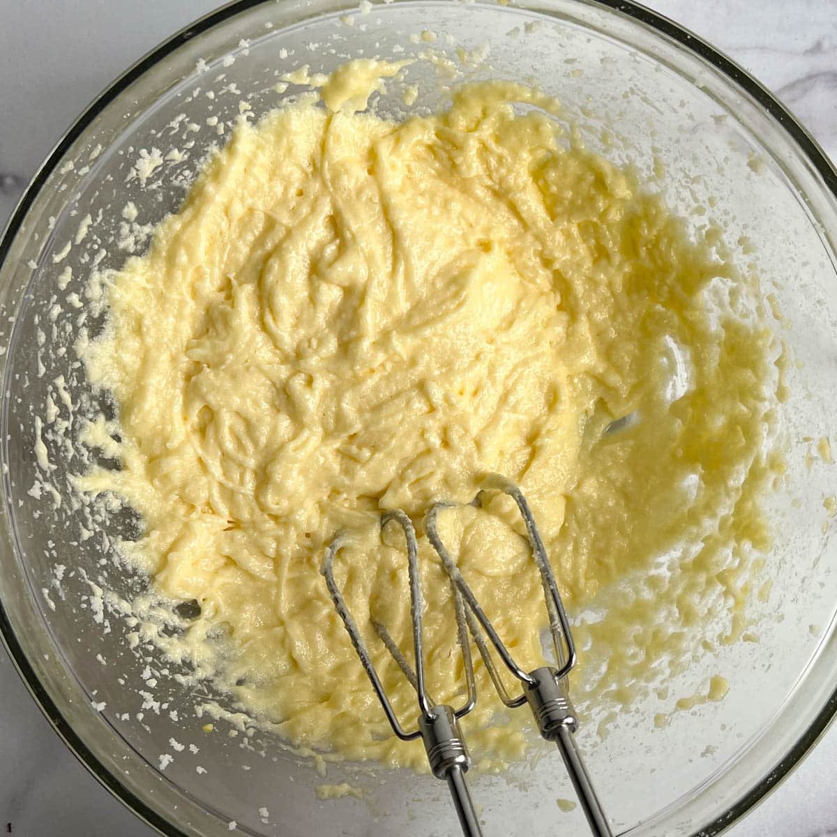 creamed butter, sugar and eggs in a bowl