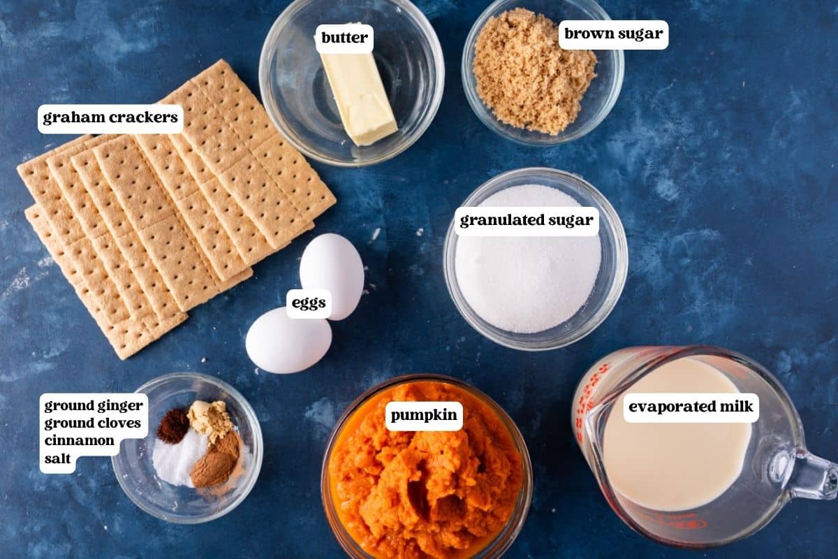 ingredients in graham cracker pumpkin pie on a table
