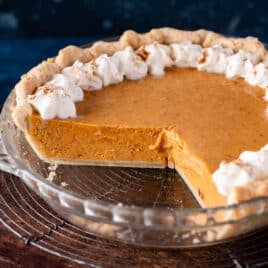 pumpkin pie with sweetened condensed milk on a table