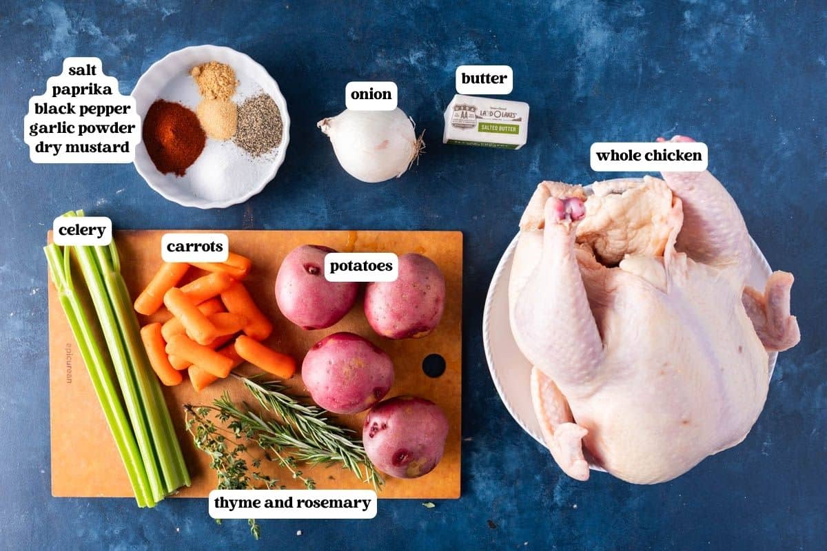 slow cooker whole chicken ingredients on a table