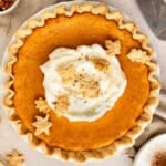 overhead view of pie on a table