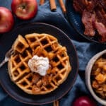 overhead view of apple waffles on a plate