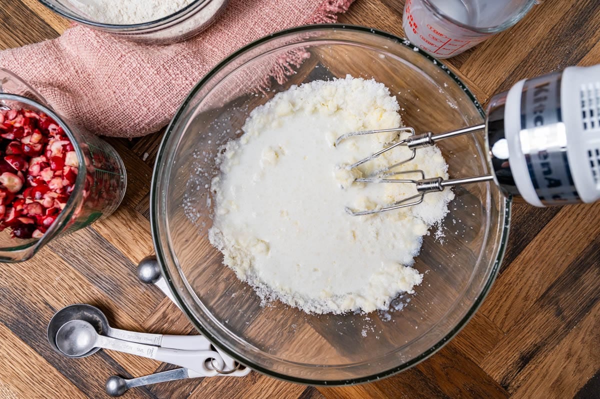 butter and sugar with milk in a bowl