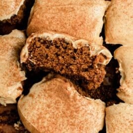 pieces of gingerbread cake with molasses frosting