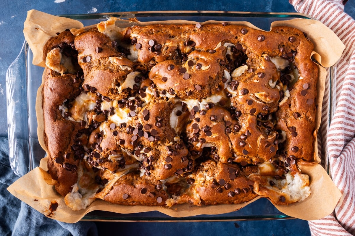 baked pumpkin earthquake cake on a tablee