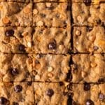 closeup of pumpkin oatmeal chocolate chip bars