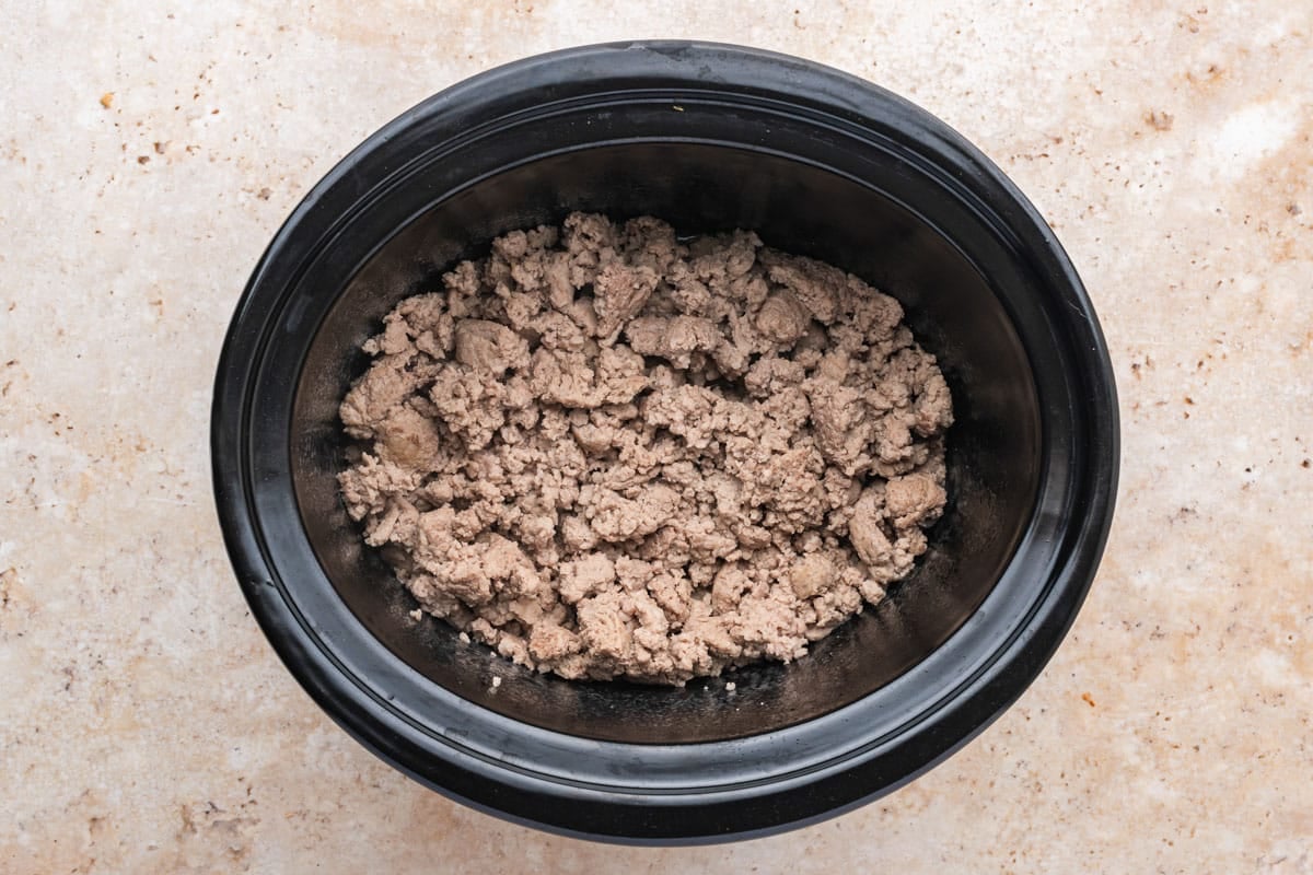 ground turkey in the bottom of a slow cooker