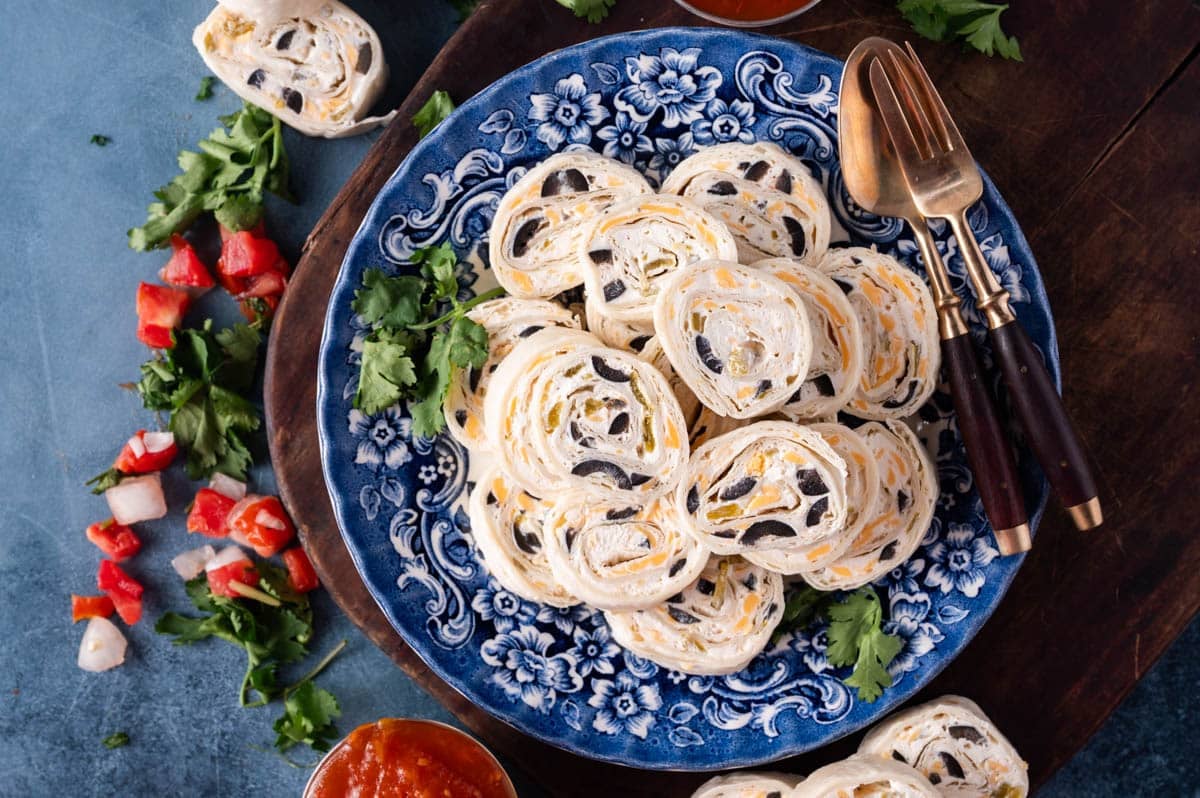 plate of tortilla roll ups