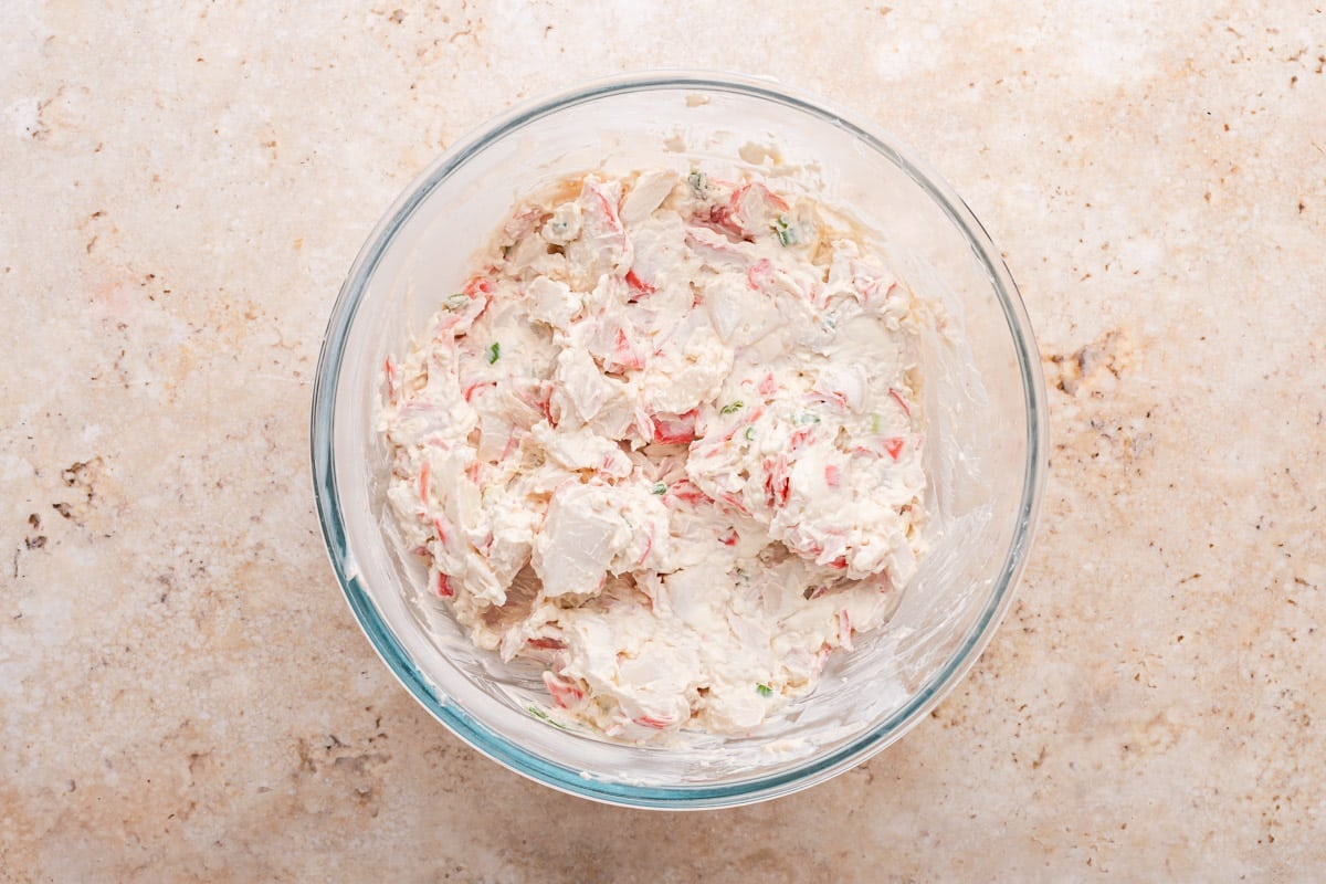 crab rangoon cheese mixture in a bowl
