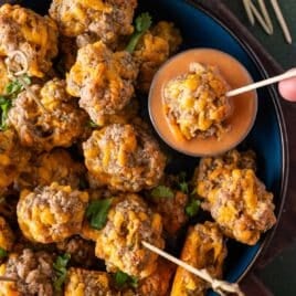 sausage balls with chipotle honey mustard dip on a plate