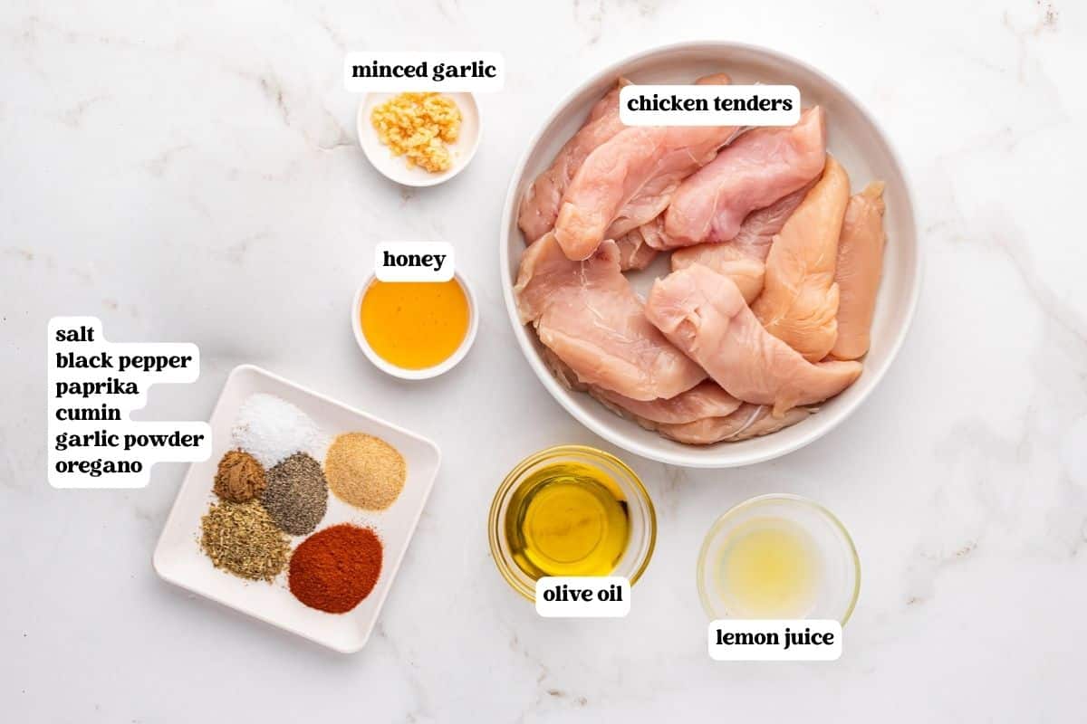 ingredients for marinated chicken tenders on a table