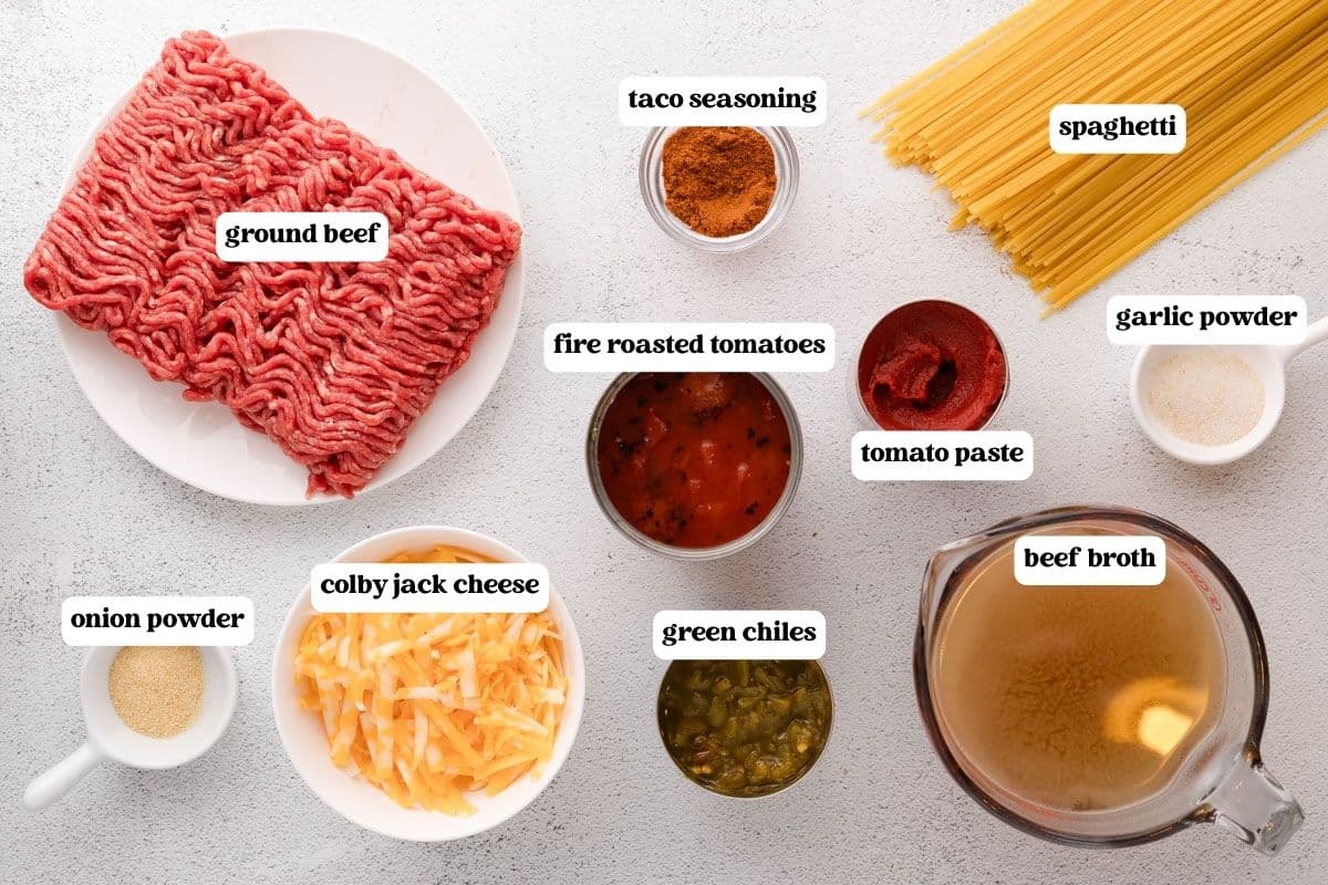 ingredients for taco spaghetti on a table