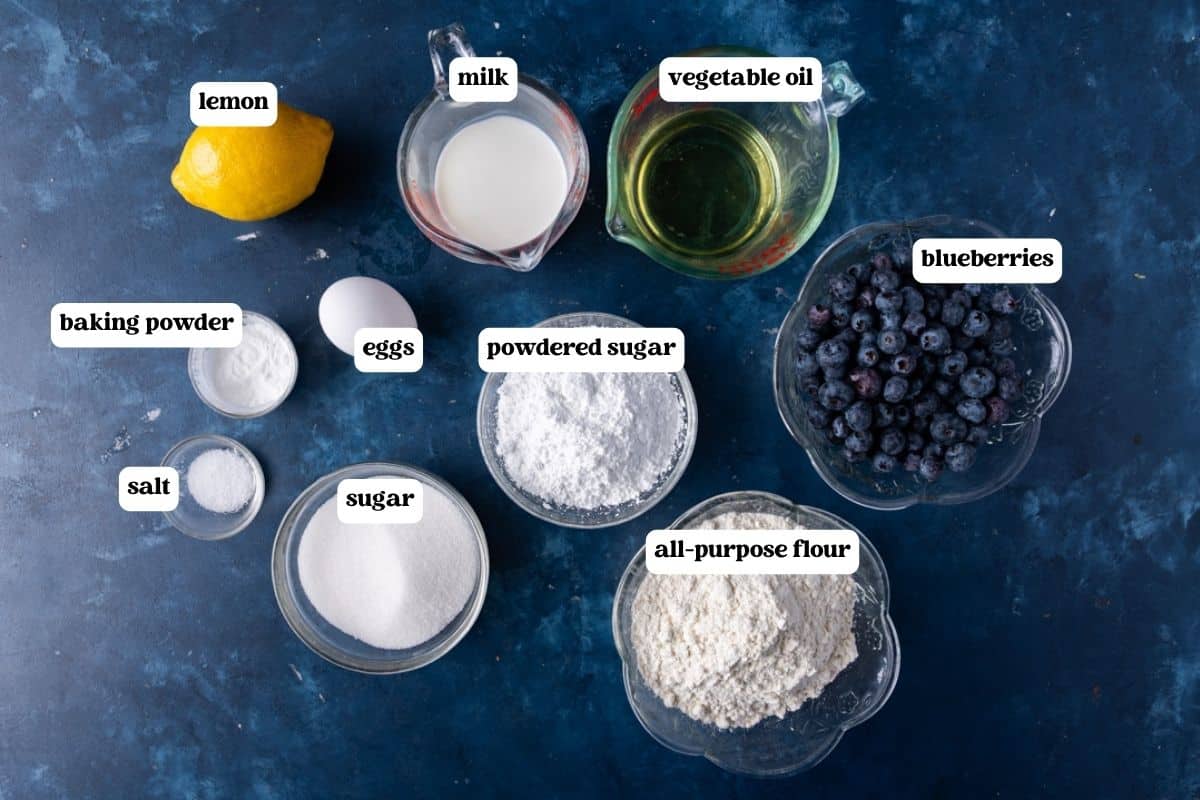 lemon blueberry bread ingredients on a table