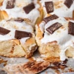 s'more sweet rolls in a baking pan