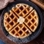 overhead view of sourdough waffle on a plate